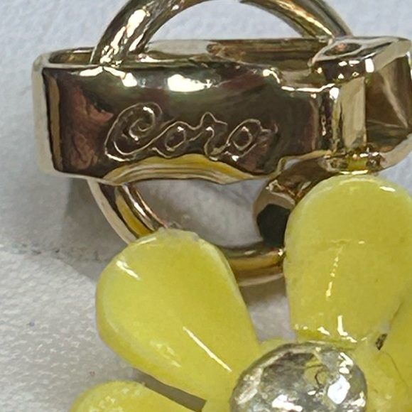 Vintage Signed Coro Yellow Daisy Flowers Rhinestone Dainty Bracelet Earring - Picture 5 of 14